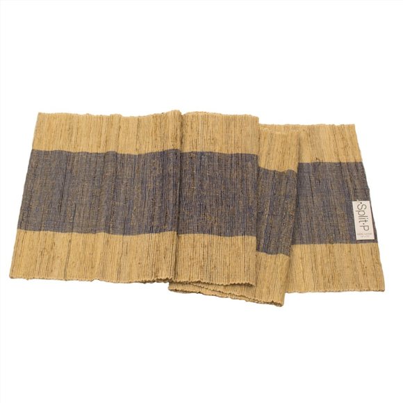 Natural Hyacinth Fiber Blue Stripe Table Runner - Picture 2 of 2